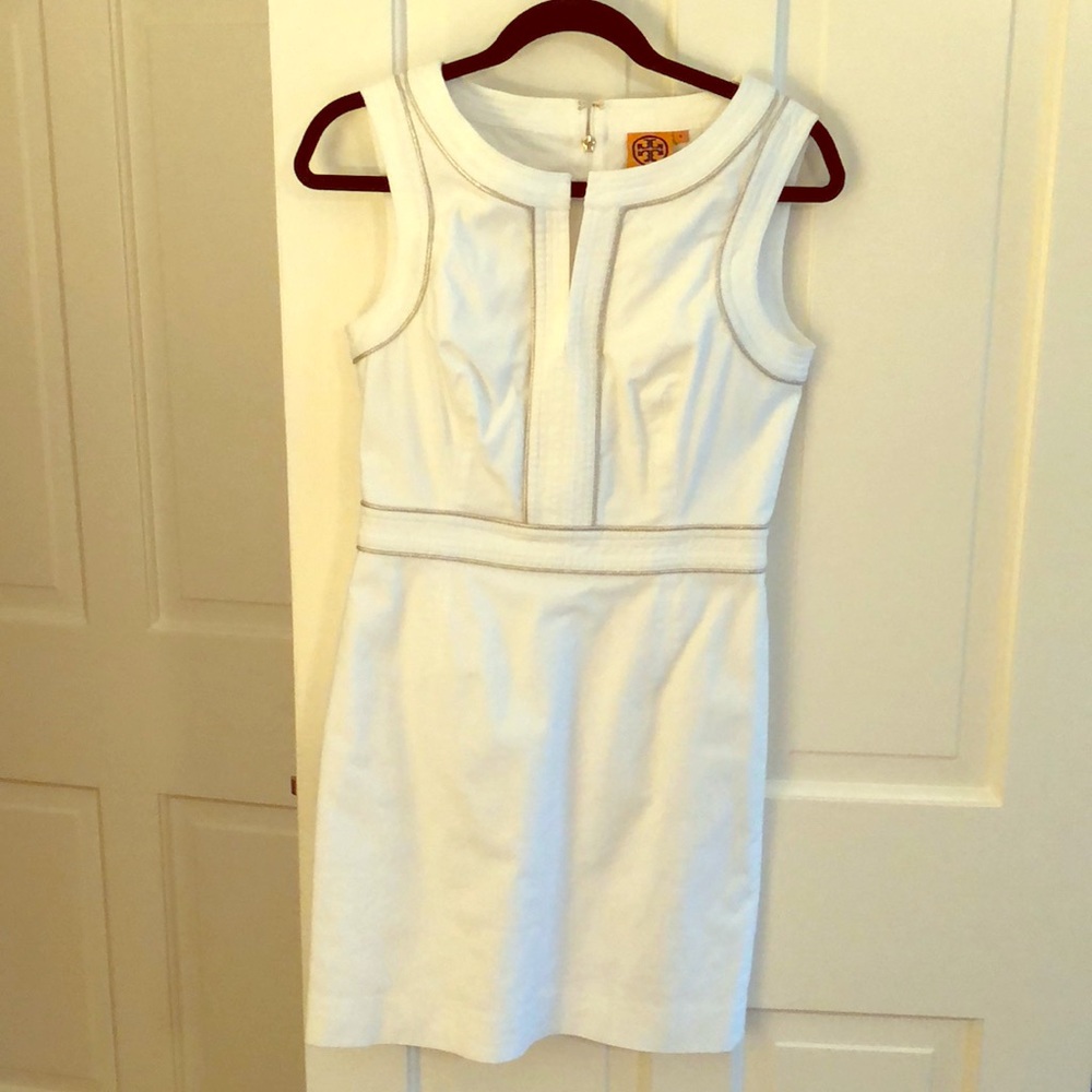 Tory Burch white dress with gold piping